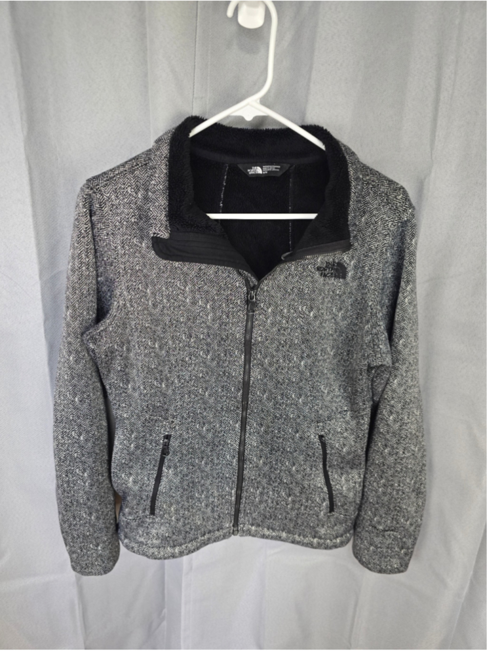 Women's The North Face Fleece Zip-Up Sweatshirt Grey Black Size M